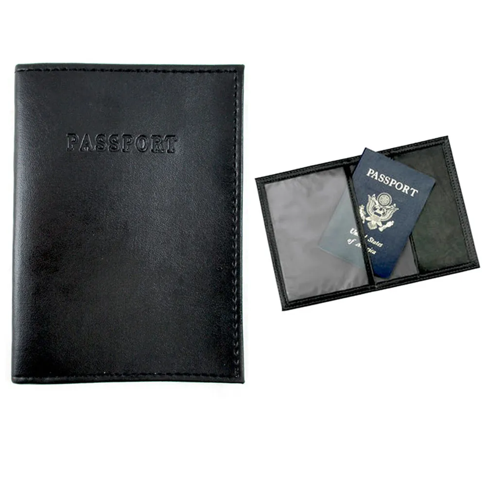 4 Passport Cover Holders Faux Leather ID Wallet Case Travel  Black New !