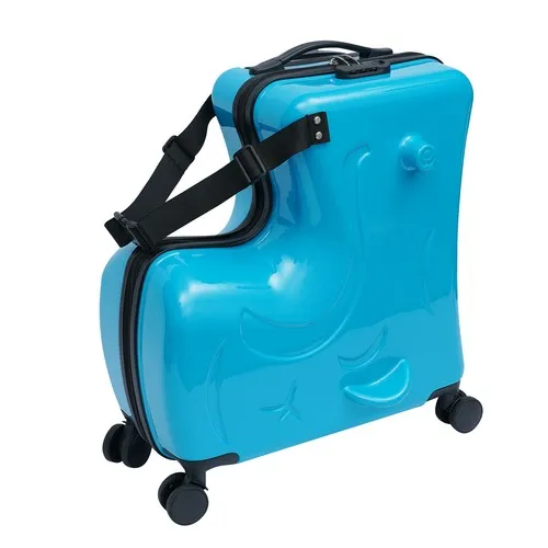 Blue Luggage Case Kids Ride-On Roll Suitcase Luggage Bags Wheeled Trolley Lugg