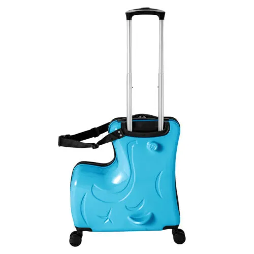 Blue Luggage Case Kids Ride-On Roll Suitcase Luggage Bags Wheeled Trolley Lugg