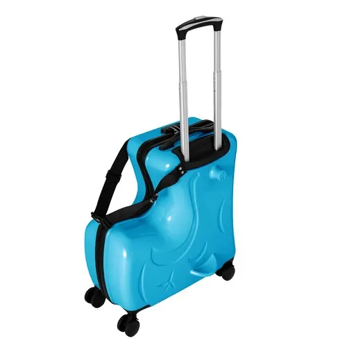 Blue Luggage Case Kids Ride-On Roll Suitcase Luggage Bags Wheeled Trolley Lugg