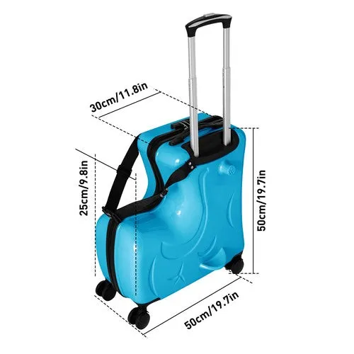 Blue Luggage Case Kids Ride-On Roll Suitcase Luggage Bags Wheeled Trolley Lugg