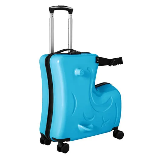 Blue Luggage Case Kids Ride-On Roll Suitcase Luggage Bags Wheeled Trolley Lugg