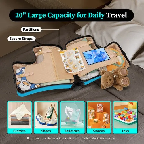 Blue Luggage Case Kids Ride-On Roll Suitcase Luggage Bags Wheeled Trolley Lugg