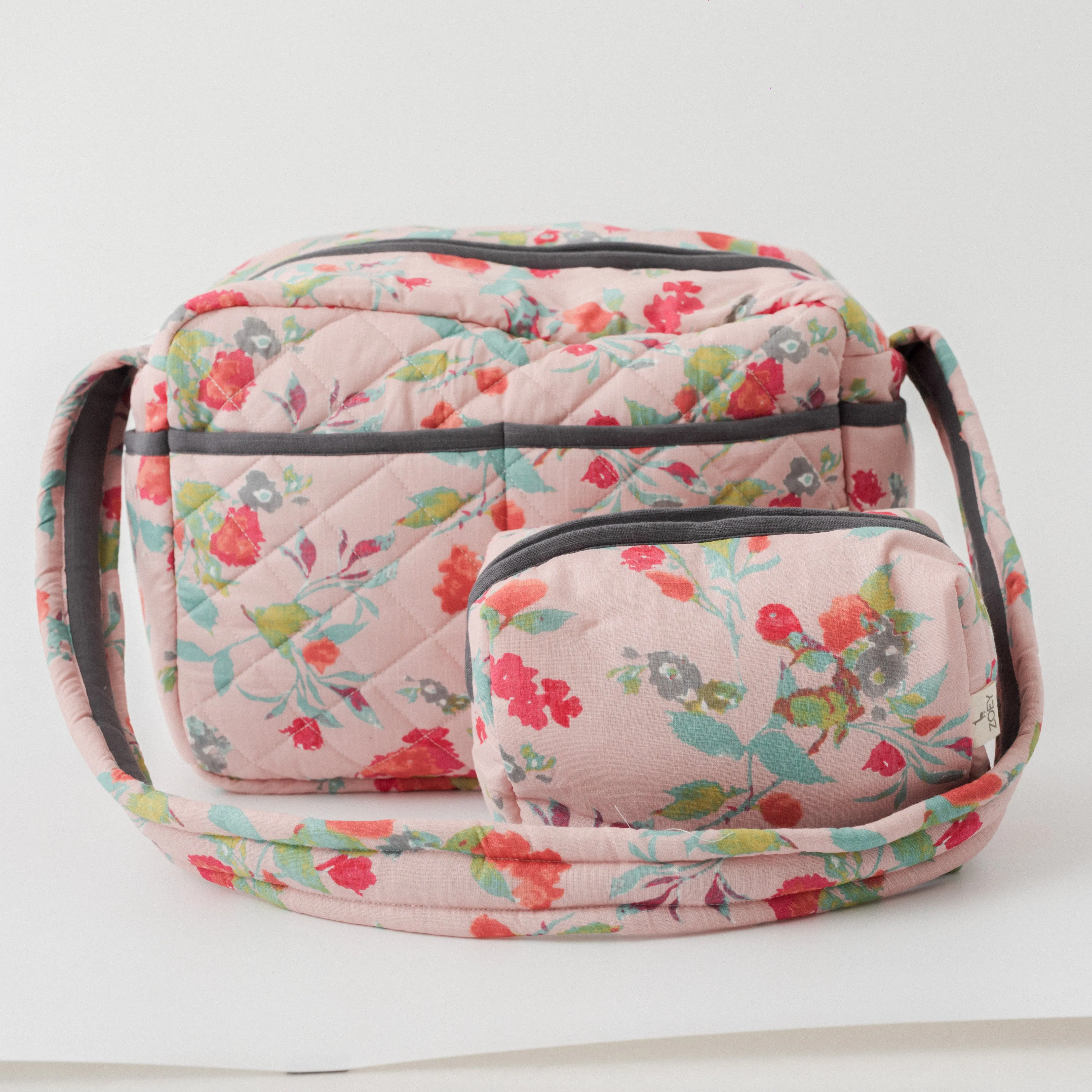 Blush Orchard Diaper Bag (100% Cotton with diamond Quilting)