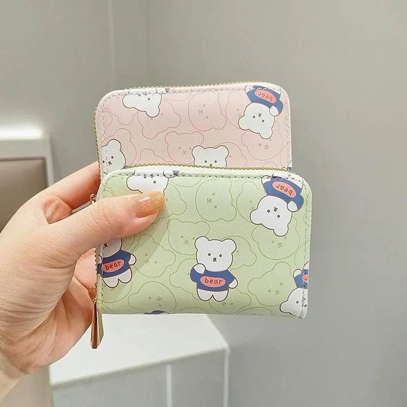 Cute Bear Print Multi Slot Card Holder Anti Degaussing Design