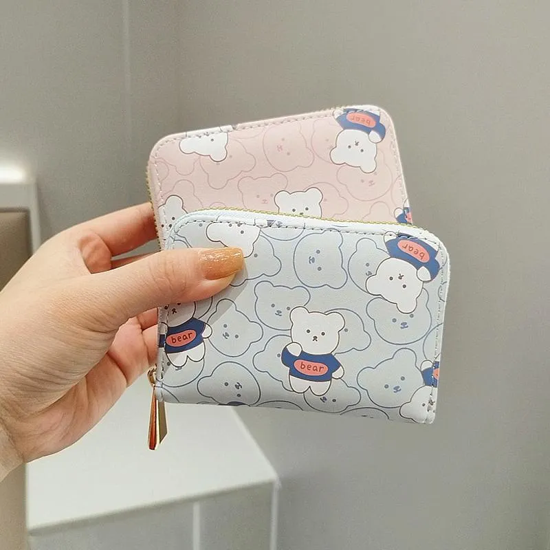 Cute Bear Print Multi Slot Card Holder Anti Degaussing Design