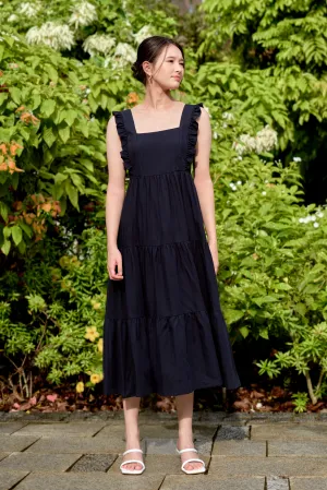 Gemma Tiered Midi Dress in Navy Blue