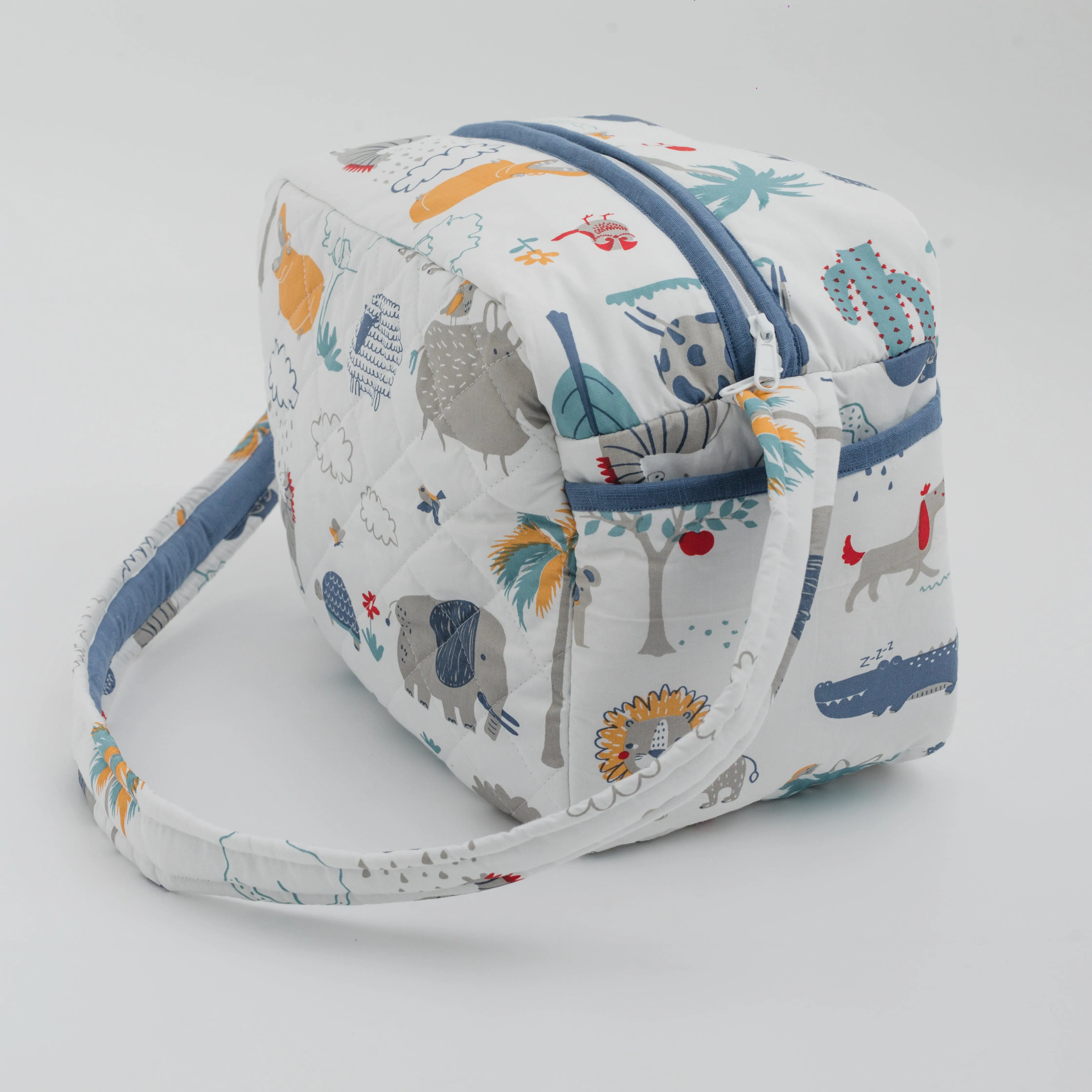 Happy Animal Tribe Diaper Bag (100% Cotton with diamond Quilting)