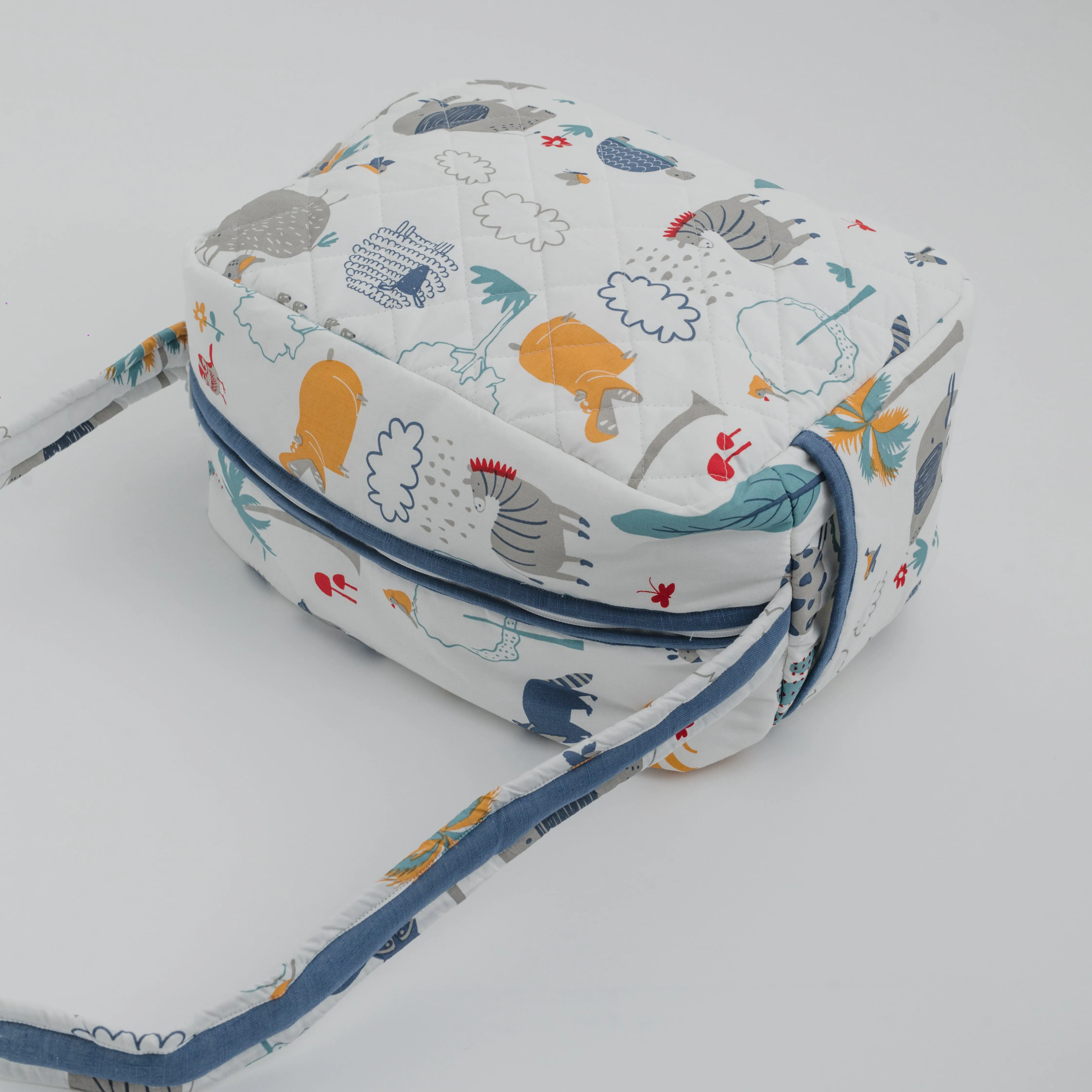 Happy Animal Tribe Diaper Bag (100% Cotton with diamond Quilting)