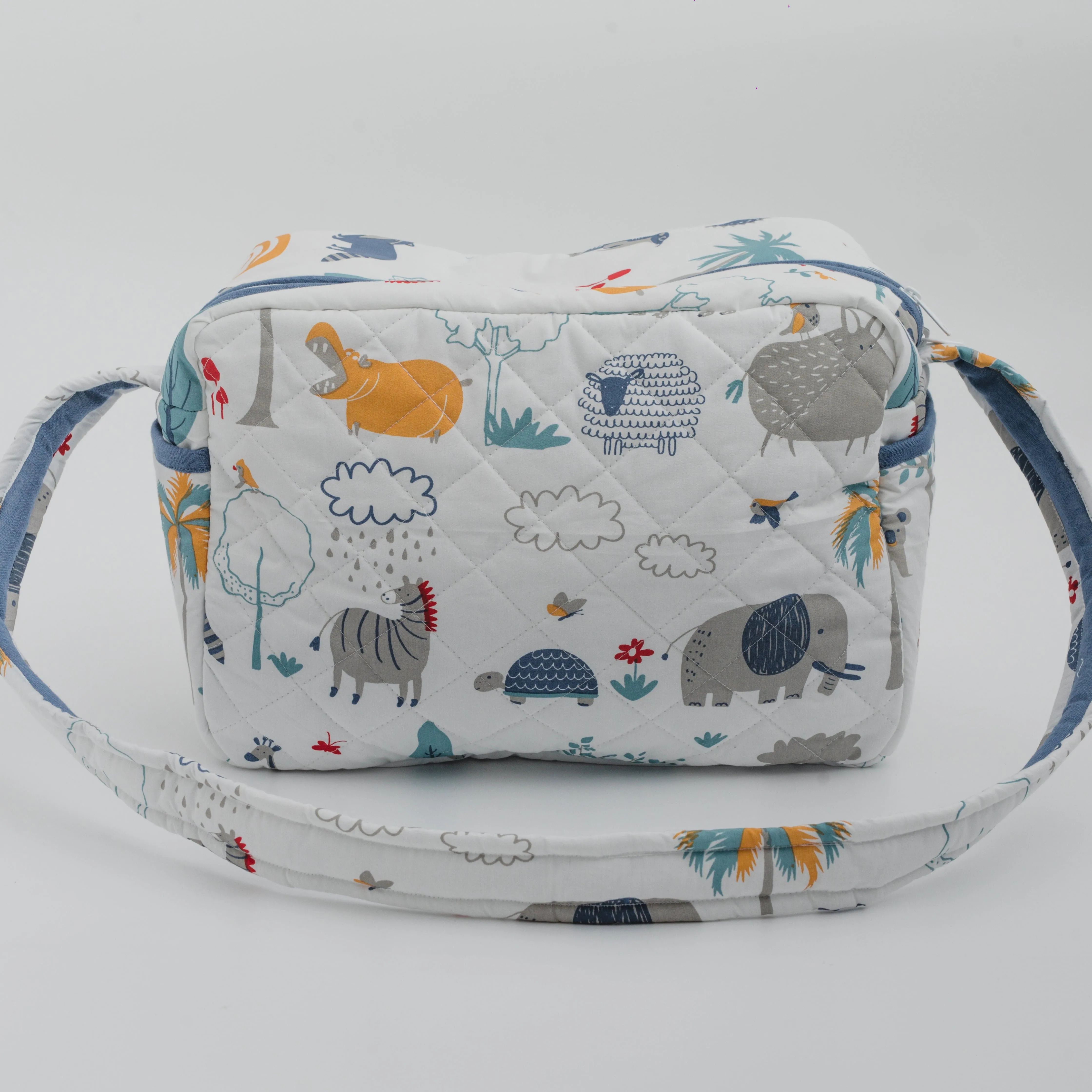 Happy Animal Tribe Diaper Bag (100% Cotton with diamond Quilting)
