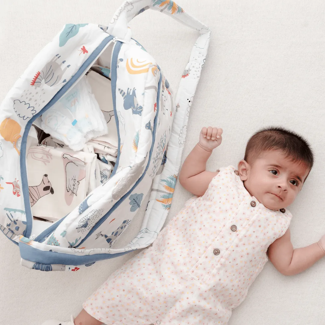 Happy Animal Tribe Diaper Bag (100% Cotton with diamond Quilting)