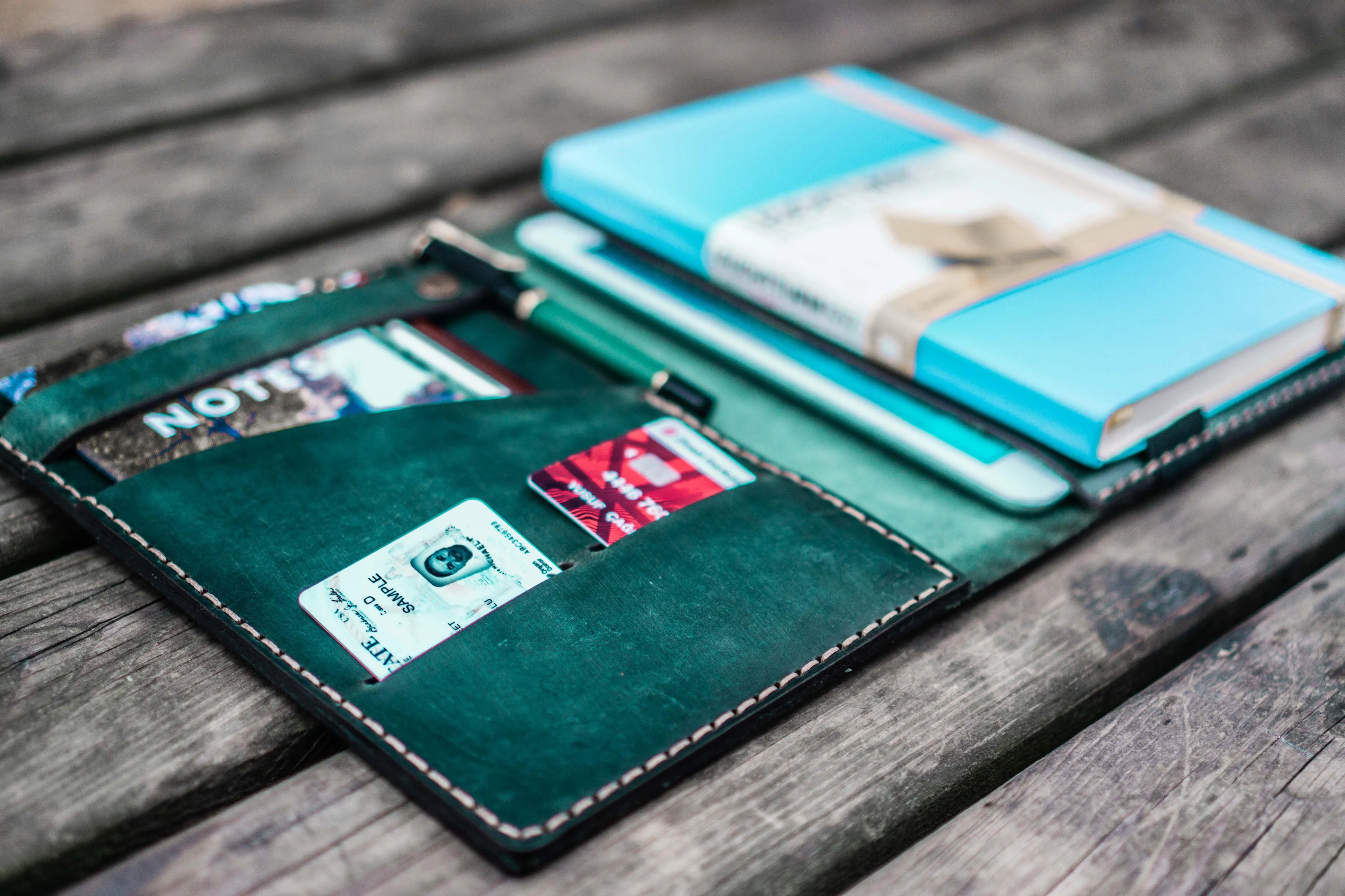 Leather Hobonichi Cousin A5 Planner Cover - Crazy Horse Forest Green
