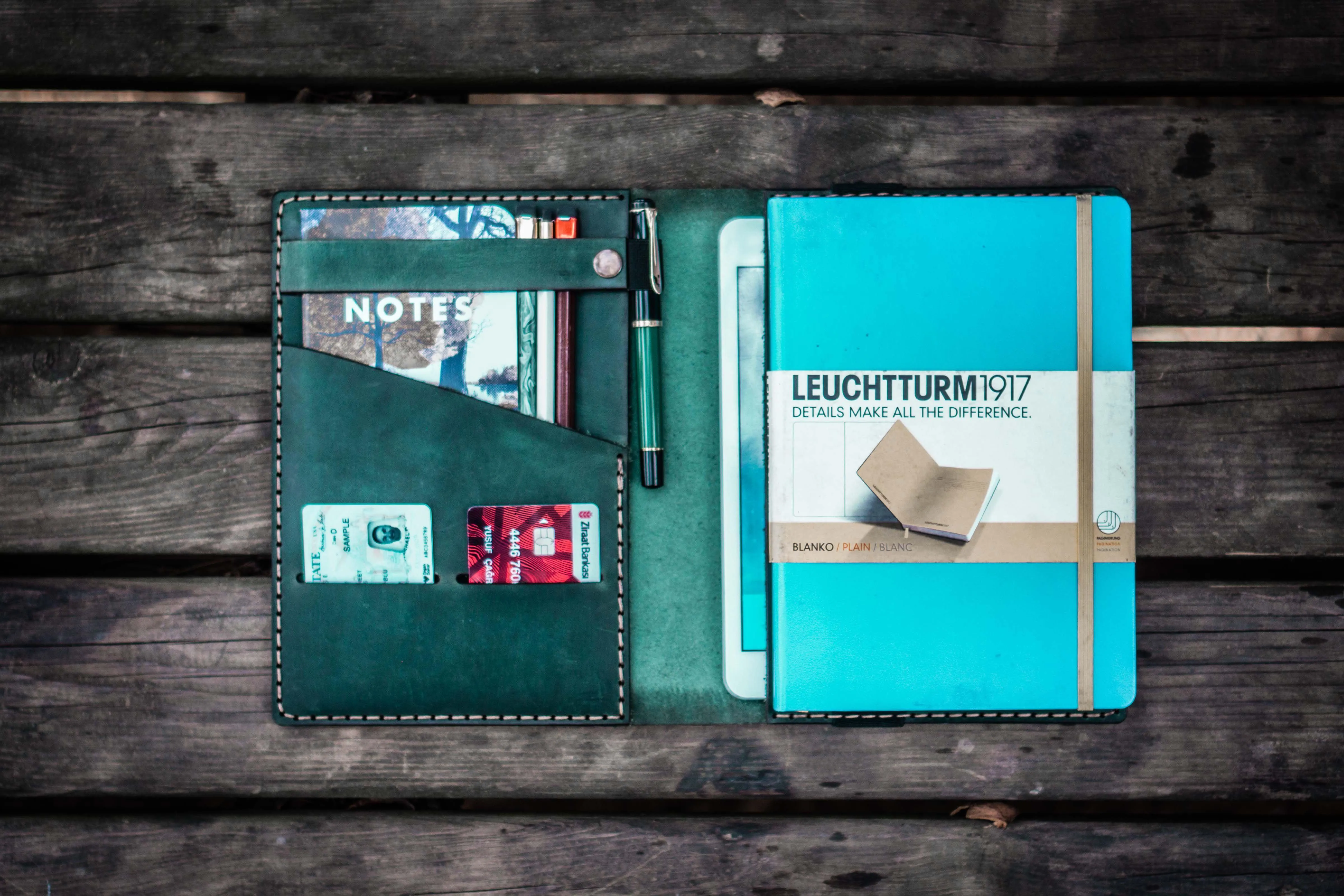 Leather Hobonichi Cousin A5 Planner Cover - Crazy Horse Forest Green