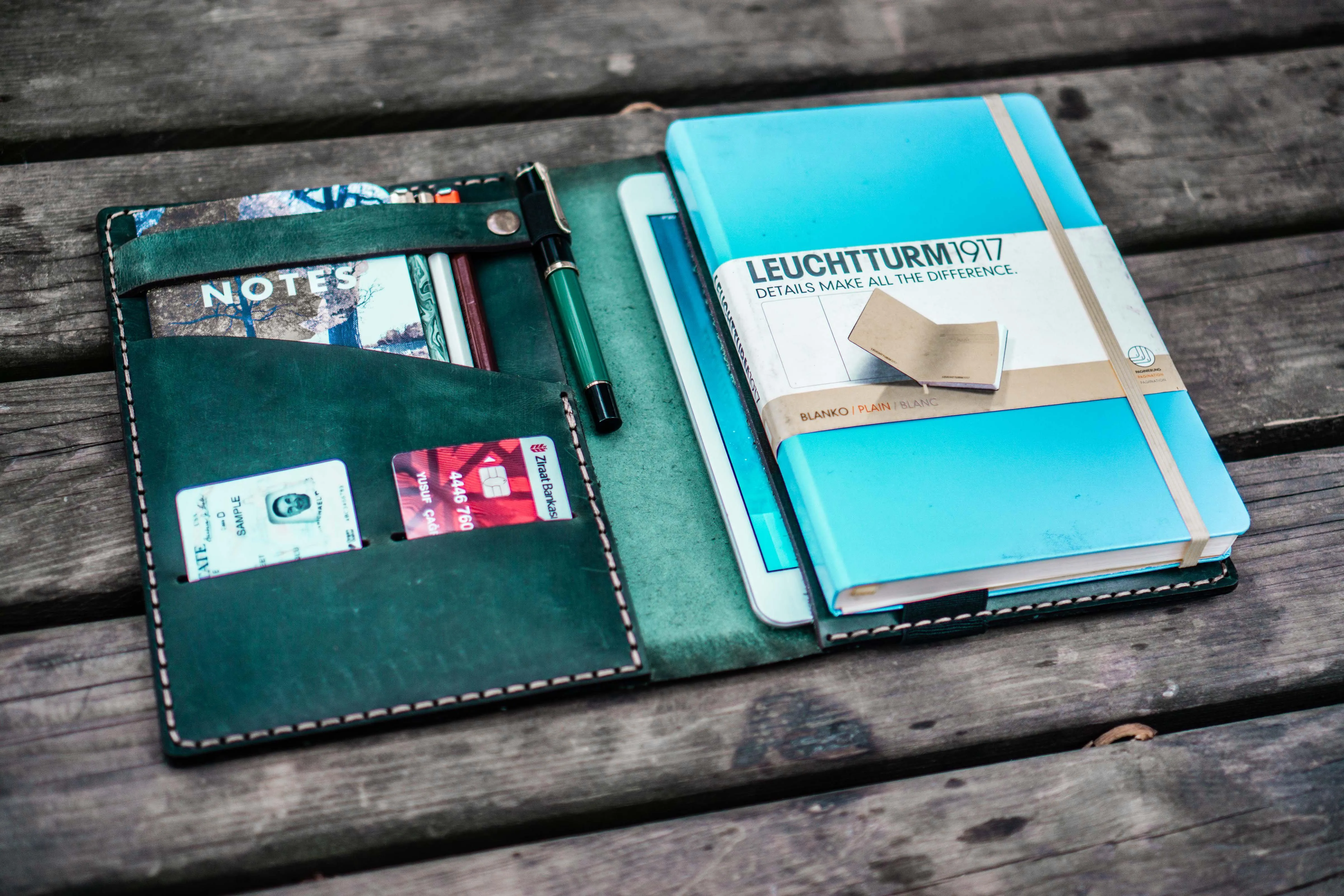 Leather Hobonichi Cousin A5 Planner Cover - Crazy Horse Forest Green