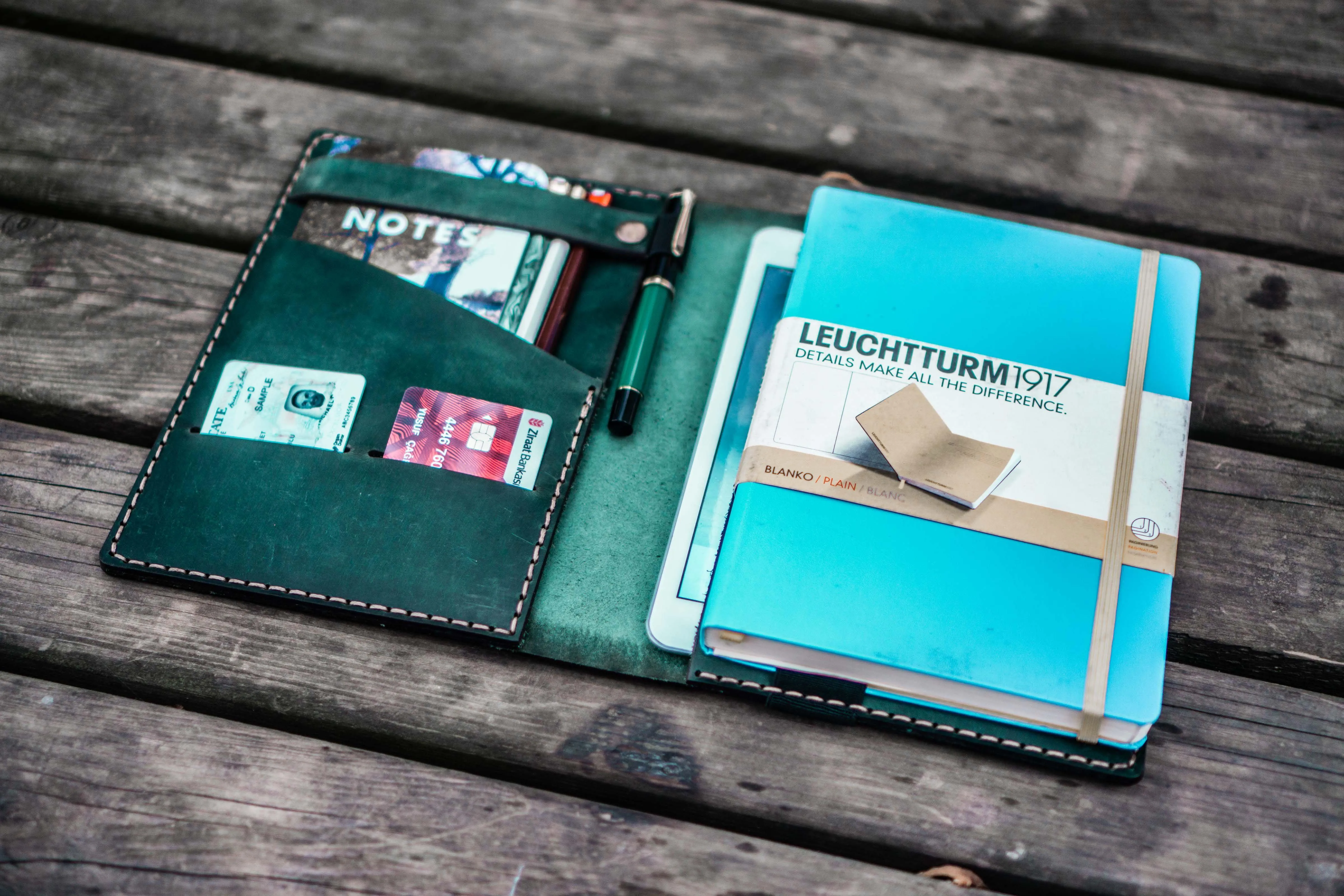Leather Hobonichi Cousin A5 Planner Cover - Crazy Horse Forest Green