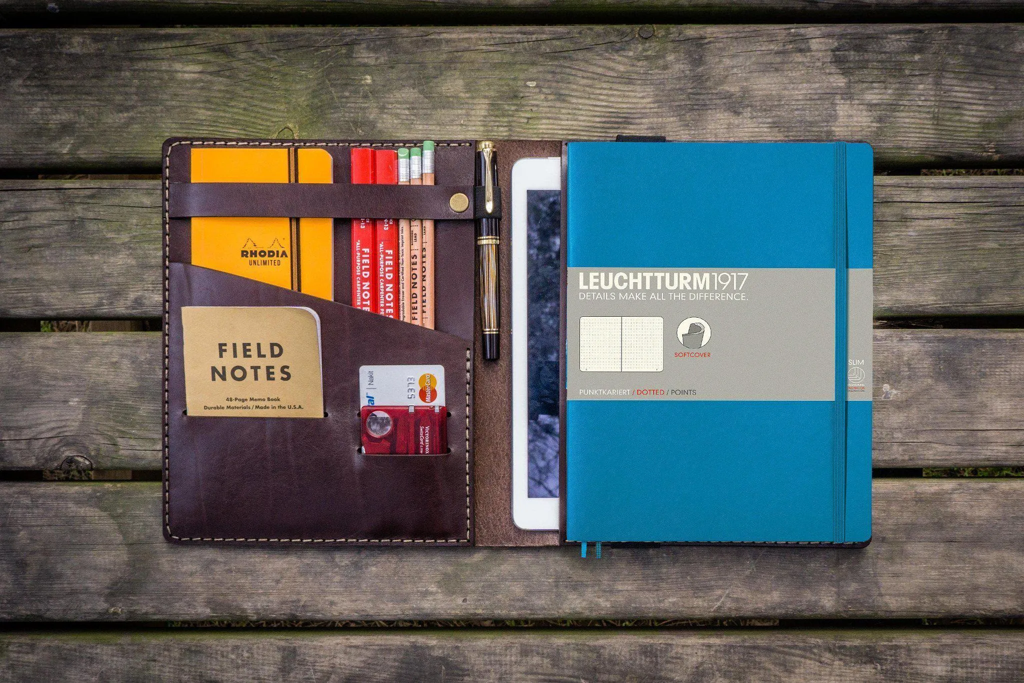 Leather Leuchtturm1917 B5 Notebook & iPad Air/Pro Cover - Dark Brown