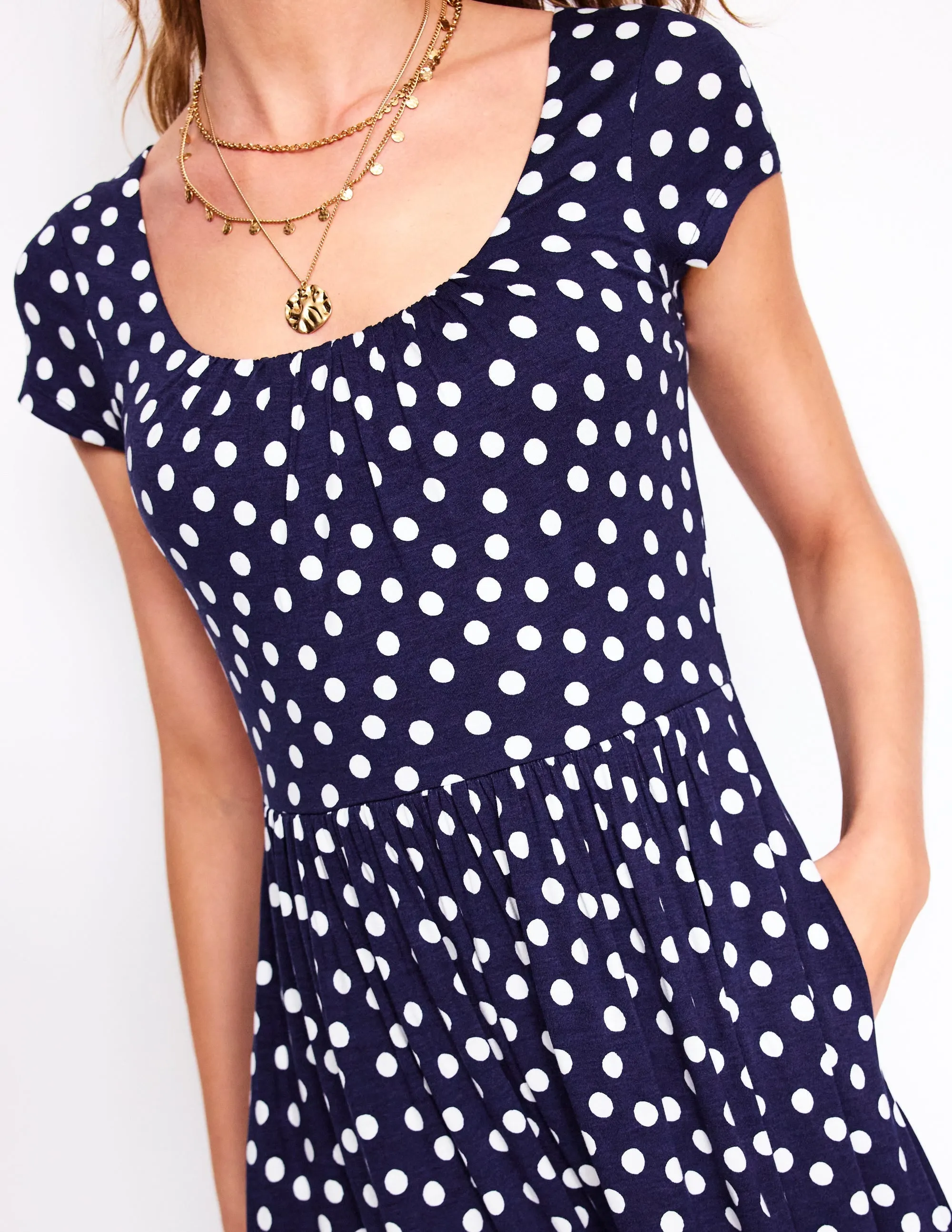 Samantha Scoop Jersey Dress-French Navy, Painted Dot
