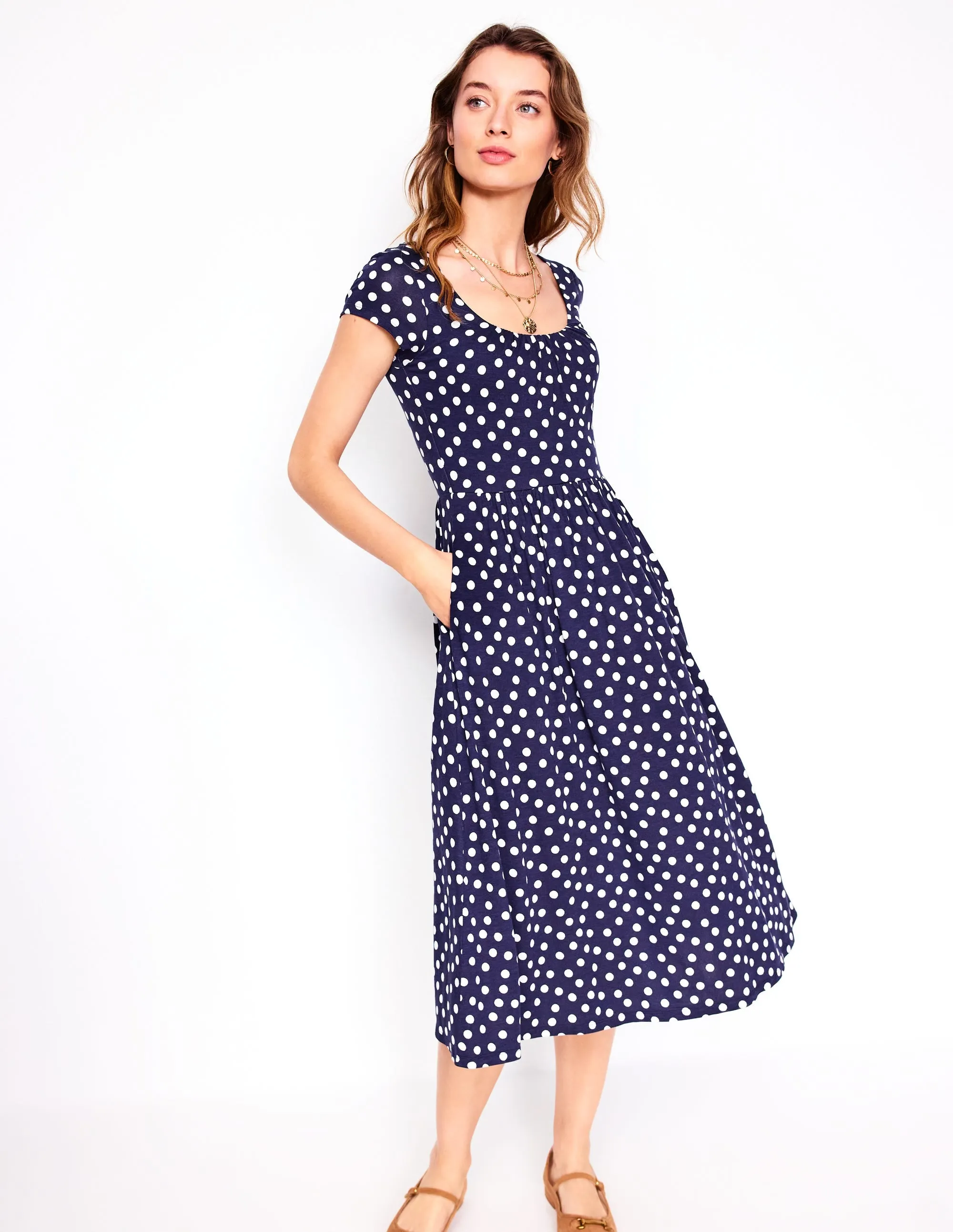 Samantha Scoop Jersey Dress-French Navy, Painted Dot