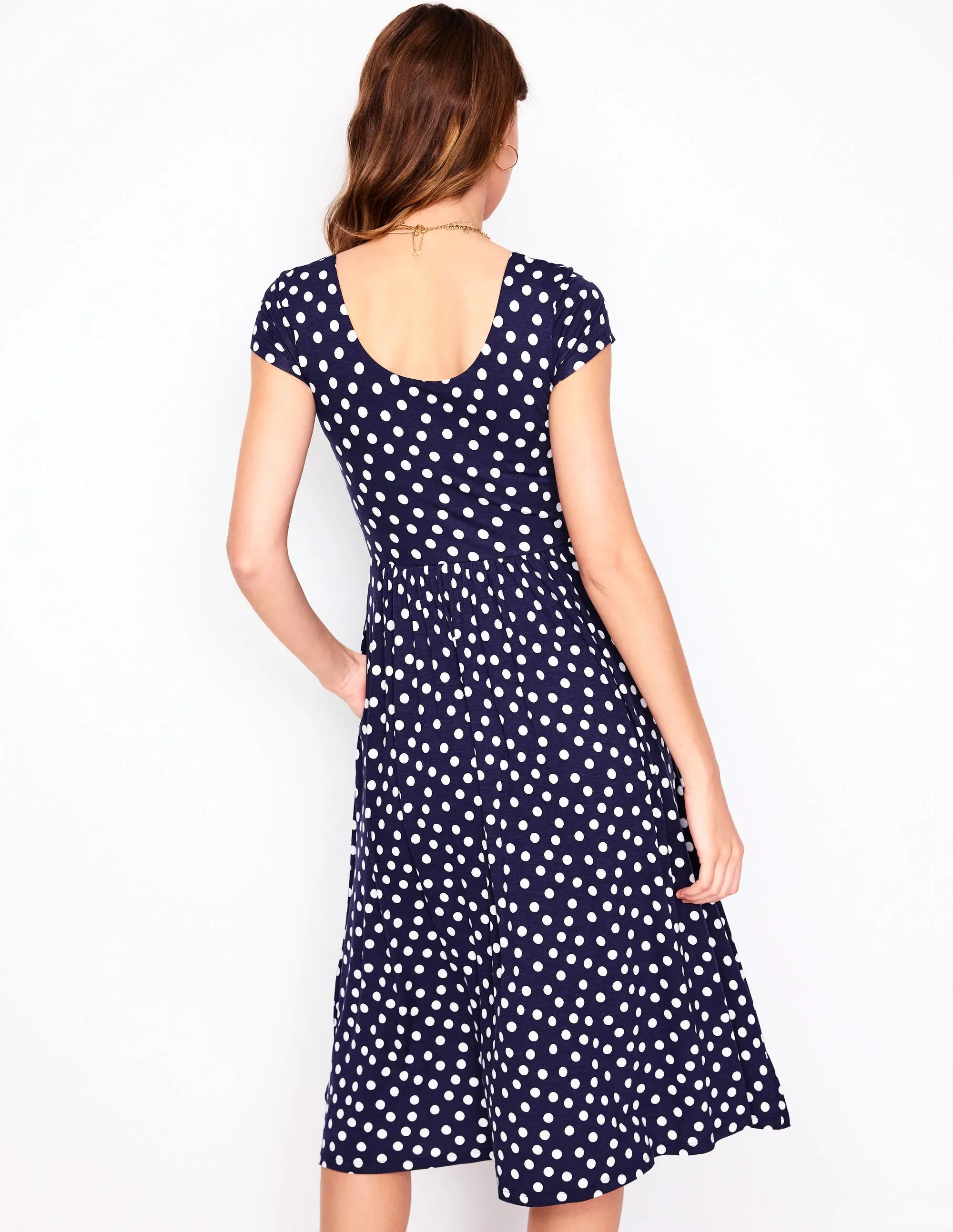 Samantha Scoop Jersey Dress-French Navy, Painted Dot