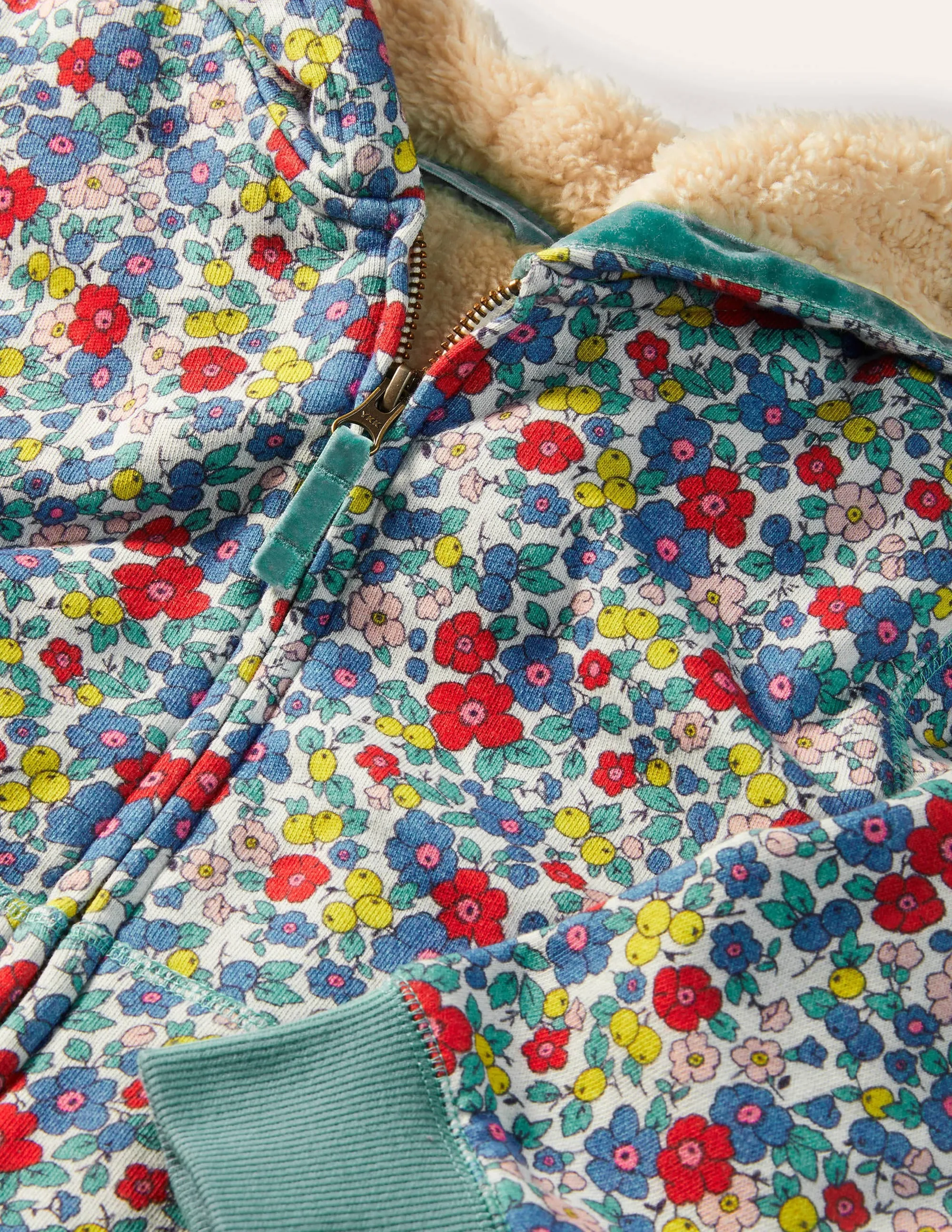 Shaggy-lined Hoodie-Multi Apple Blossom Floral