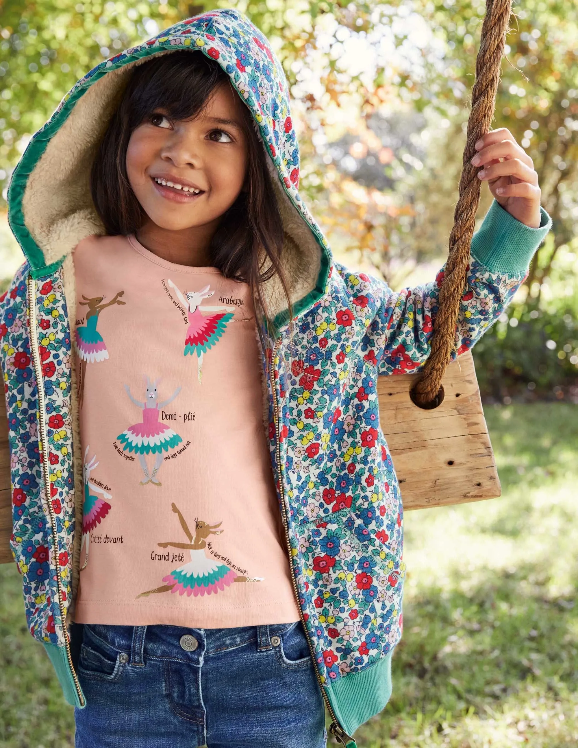 Shaggy-lined Hoodie-Multi Apple Blossom Floral