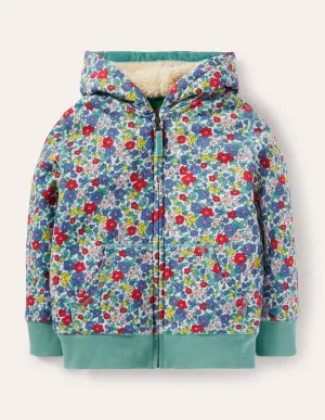 Shaggy-lined Hoodie-Multi Apple Blossom Floral