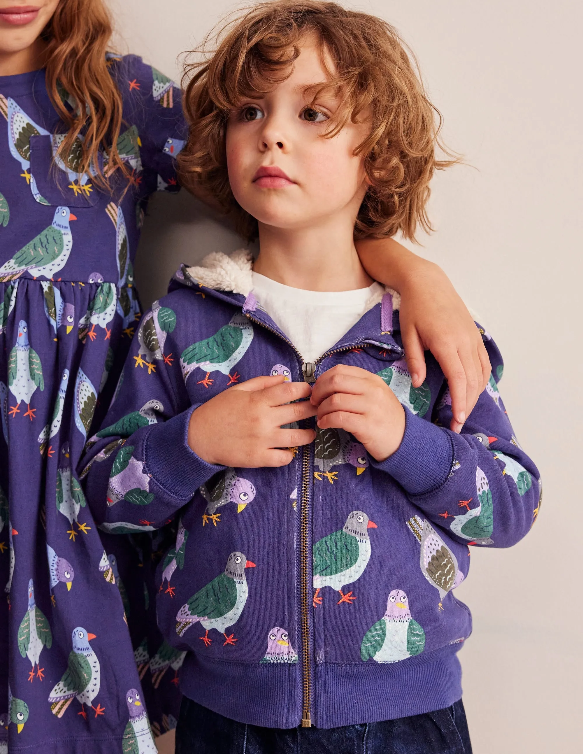 Shaggy-Lined Hoodie-Starboard Blue Pigeons