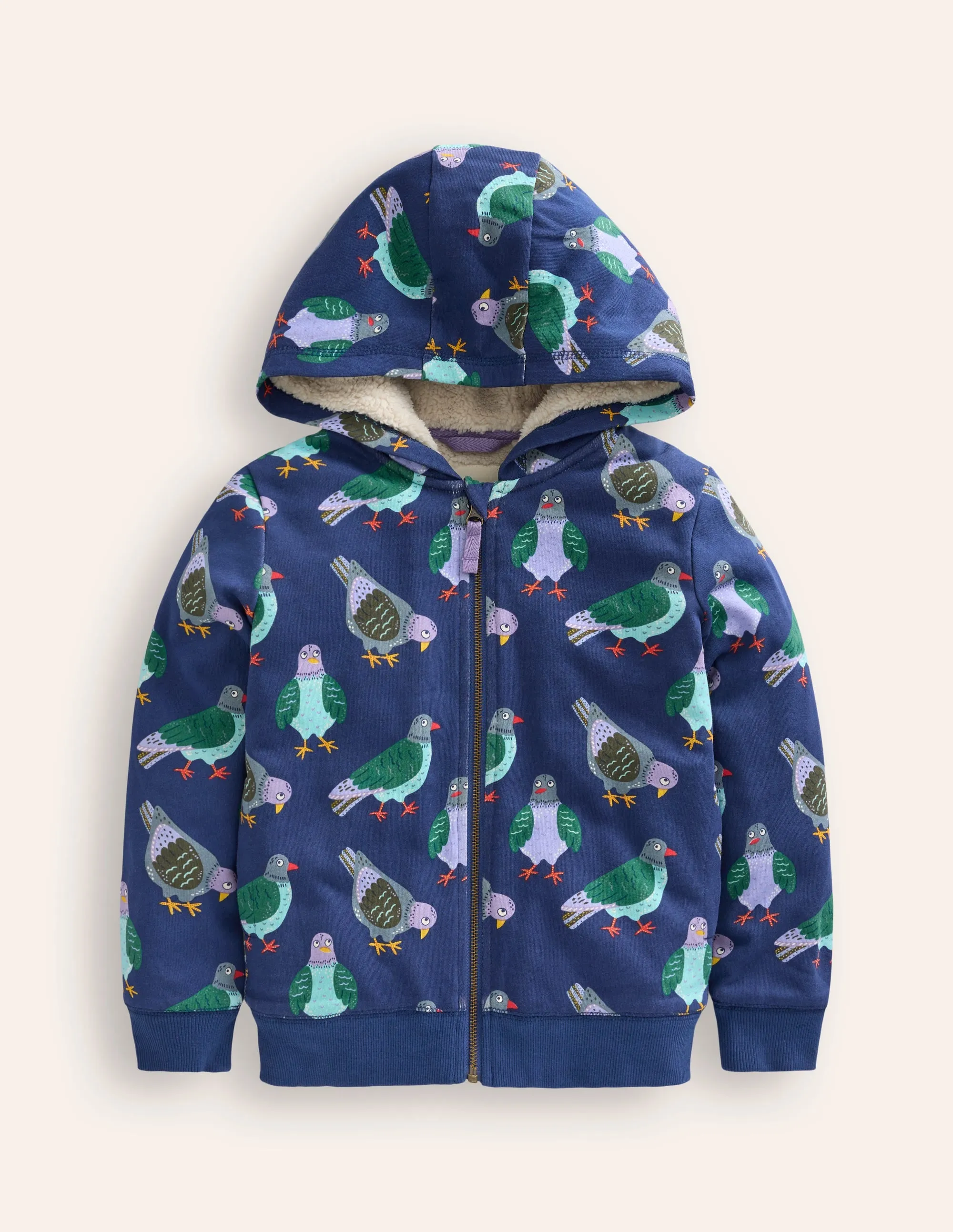 Shaggy-Lined Hoodie-Starboard Blue Pigeons