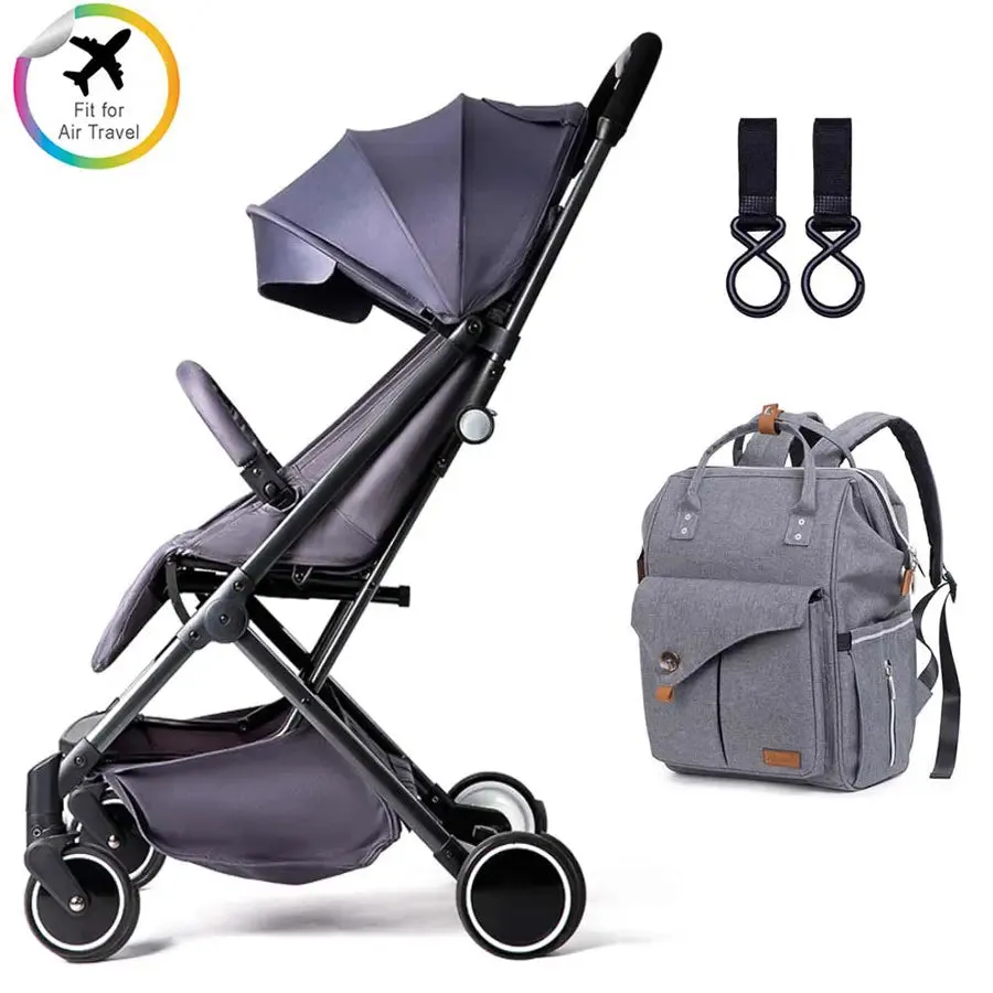 Teknum Grey Travel Lite Stroller   Alameda Diaper Backpack - Large - Grey with Hooks