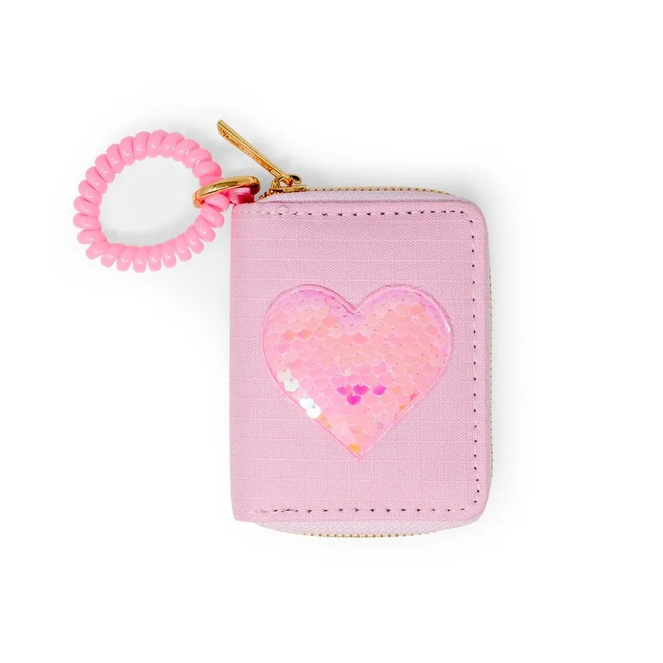 Tiny Treats Sequin Heart Wallet w/ Spiral Strap