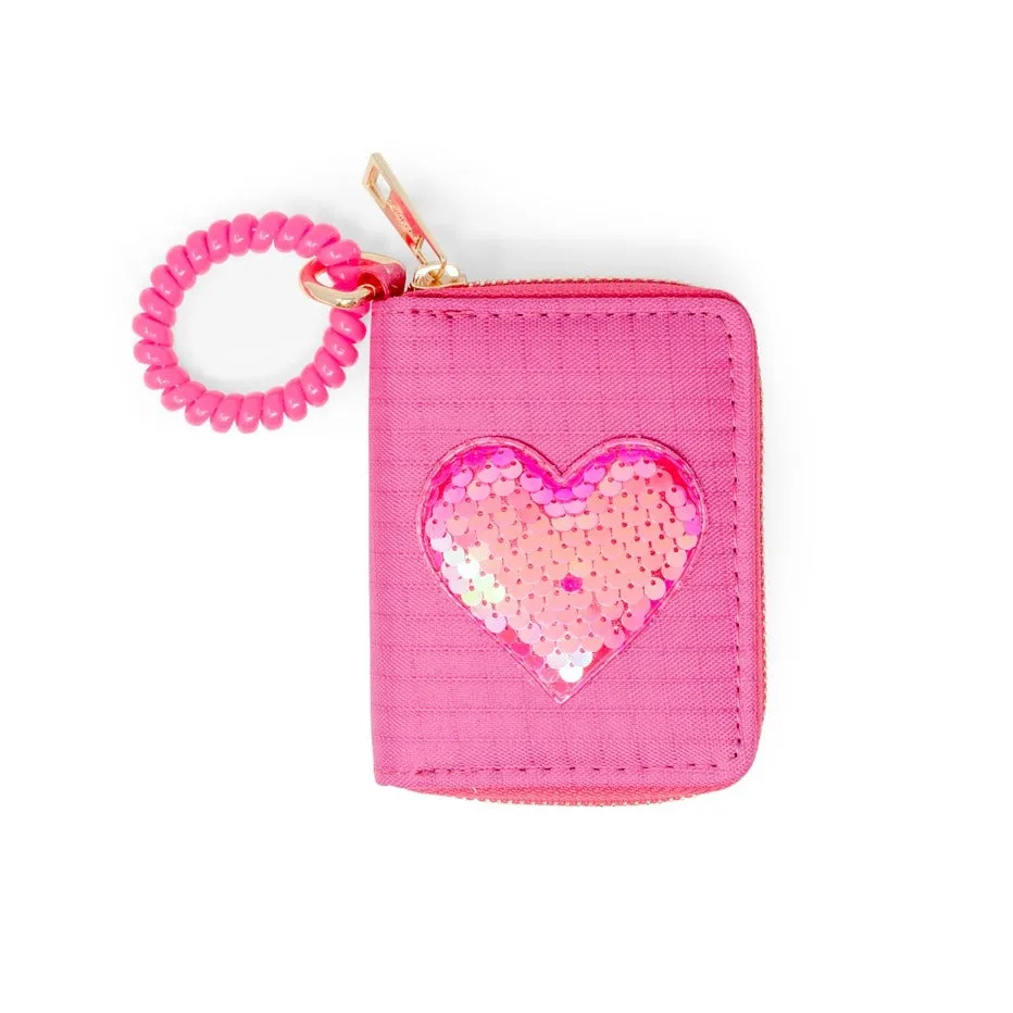 Tiny Treats Sequin Heart Wallet w/ Spiral Strap