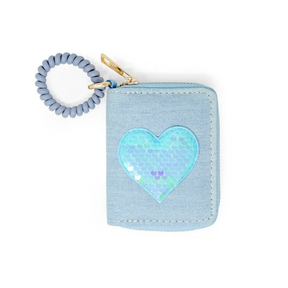 Tiny Treats Sequin Heart Wallet w/ Spiral Strap